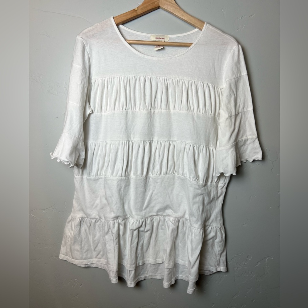 Sundance On A Whim T-Shirt Tiered Ruffle Boho, High-low Hem Blouse Medium